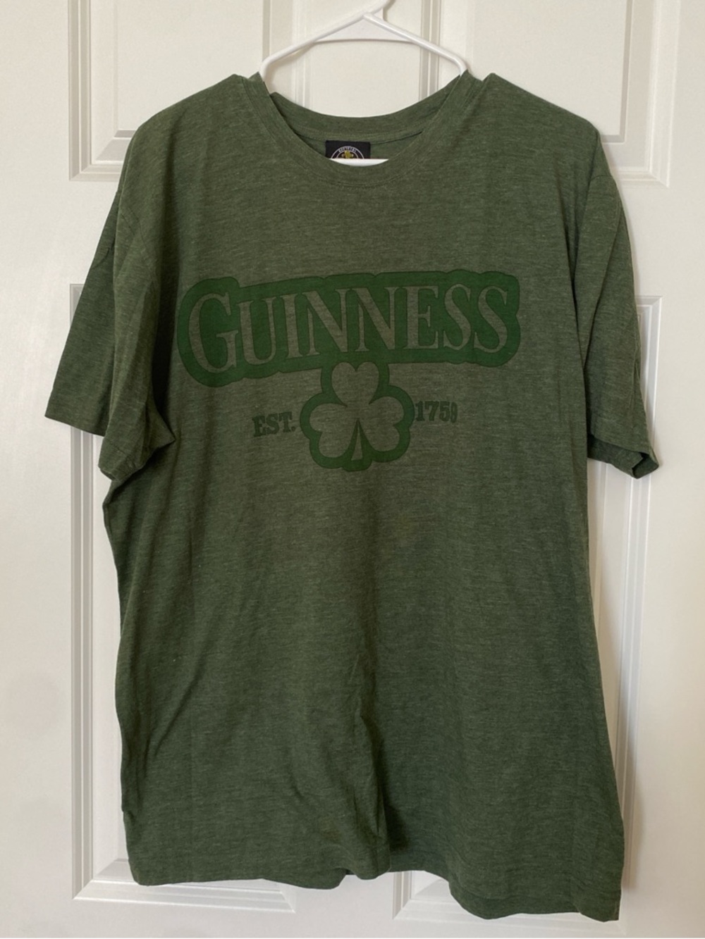 Guinness Olive Green Logo Tee with Shamrock
